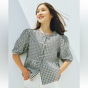 Girls Black and White Gingham Top